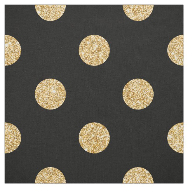 Elegant Black And Gold Glitter Polka Dots Pattern Fabric (Swatch)