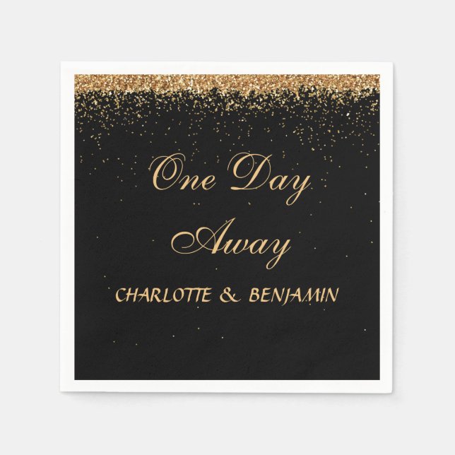 Elegant Black and Gold Glitter Rehearsal Dinner Napkins (Front)