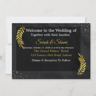 Elegant Black and Gold Glitter Wedding Invitation