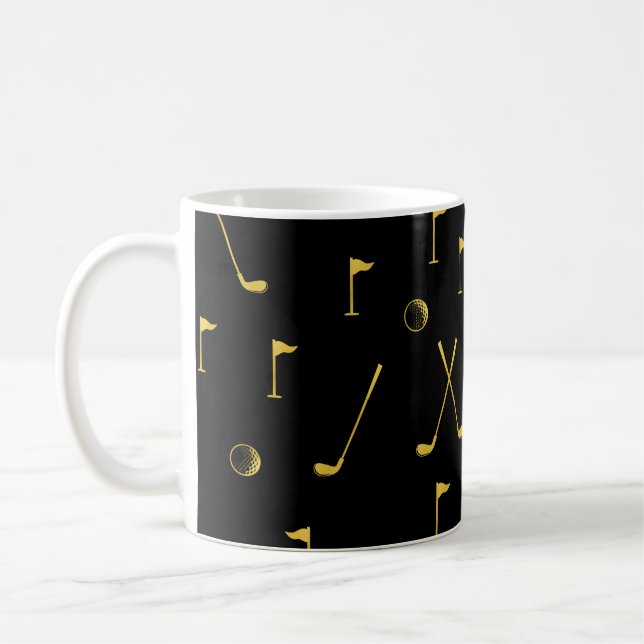 Elegant Black And Gold Golf Pattern Golfer    Coffee Mug (Left)