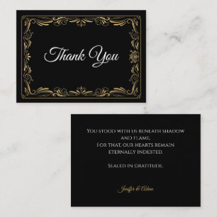 Elegant black and gold Gothic wedding Thank You Note Card