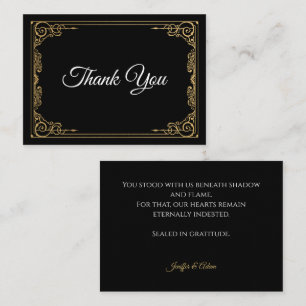 Elegant black and gold Gothic wedding Thank You Note Card
