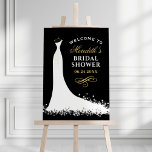 Elegant Black and Gold Gown Bridal Shower Welcome  Foam Board<br><div class="desc">Wedding bridal shower welcome sign for the stylish bride-to-be features a flowing wedding gown design,  custom text that can be personalized,  and a color scheme of black,  white,  and gold.</div>