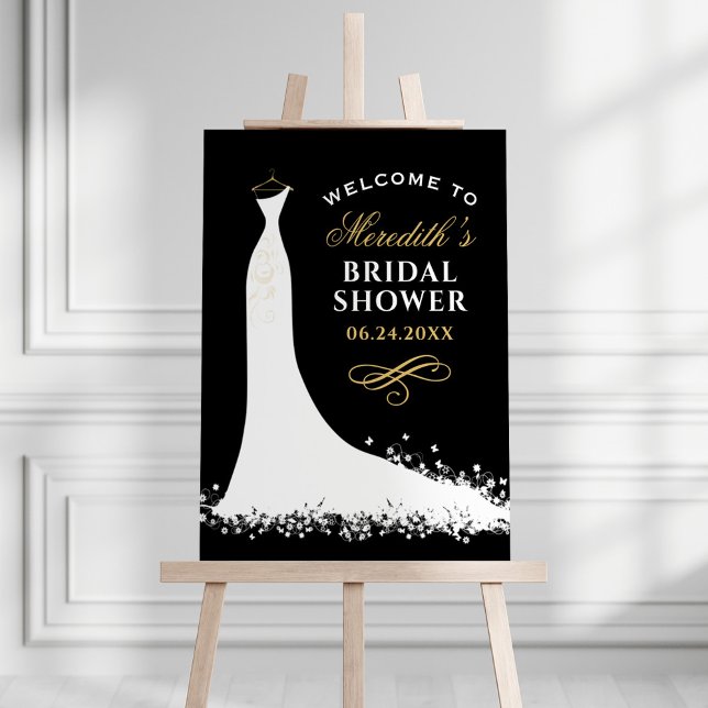 Elegant Black and Gold Gown Bridal Shower Welcome  Foam Board (Creator Uploaded)