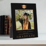 Elegant black and gold graduate photo graduation plaque<br><div class="desc">Stylish classy elegant black gold graduation hat custom grad photo and text create your own keepsake plaque.</div>