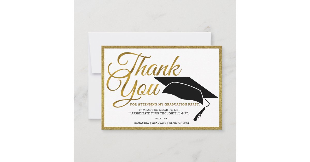 Elegant Black And Gold Graduate Photo Graduation Thank You Card | Zazzle