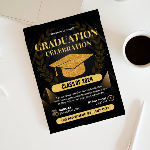 Elegant Black and Gold Graduation Celebration Foil Invitation