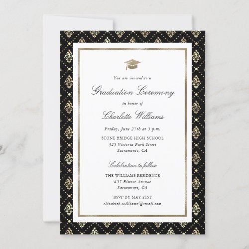 Elegant Black and Gold Graduation Ceremony Invitation