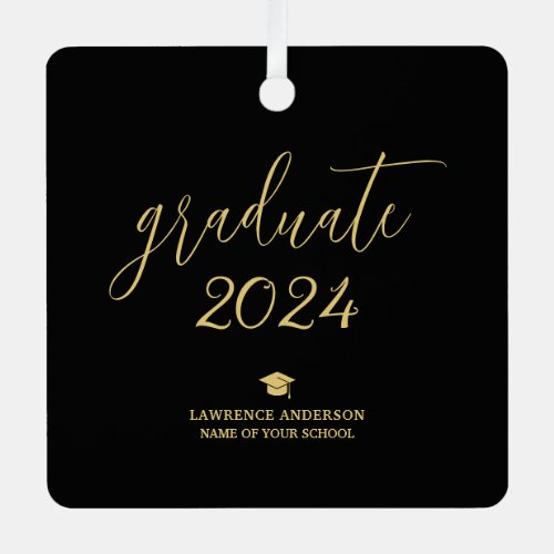 Elegant Black and Gold Graduation Graduate Photo Metal Ornament