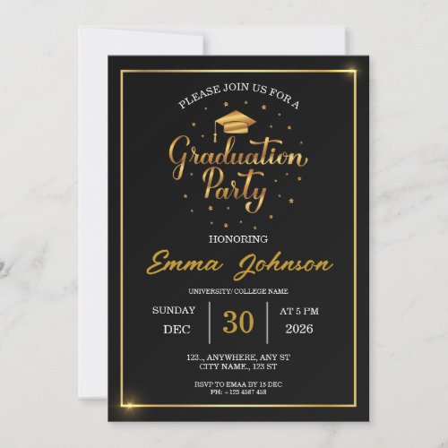 Elegant Black and Gold Graduation Party Invitation