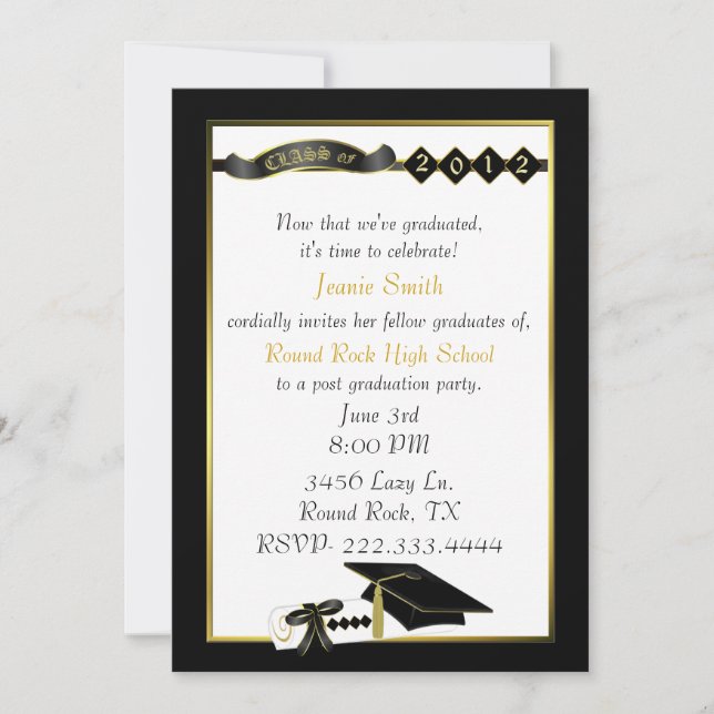 Elegant Black and Gold Graduation Party Invitation (Front)