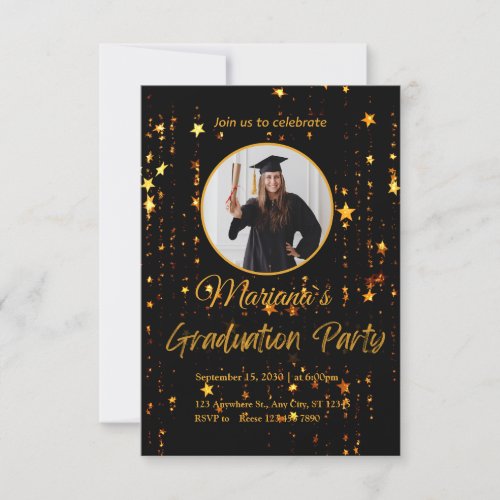 Elegant Black and Gold Graduation Party Invitation