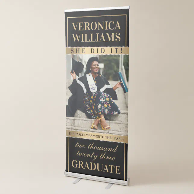 Elegant Black and Gold Graduation Retractable Banner | Zazzle