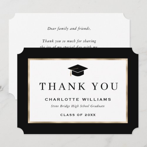 Elegant Black and Gold Graduation Thank You Card