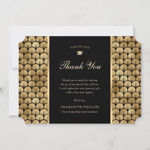 Elegant Black and Gold Graduation Thank You Card