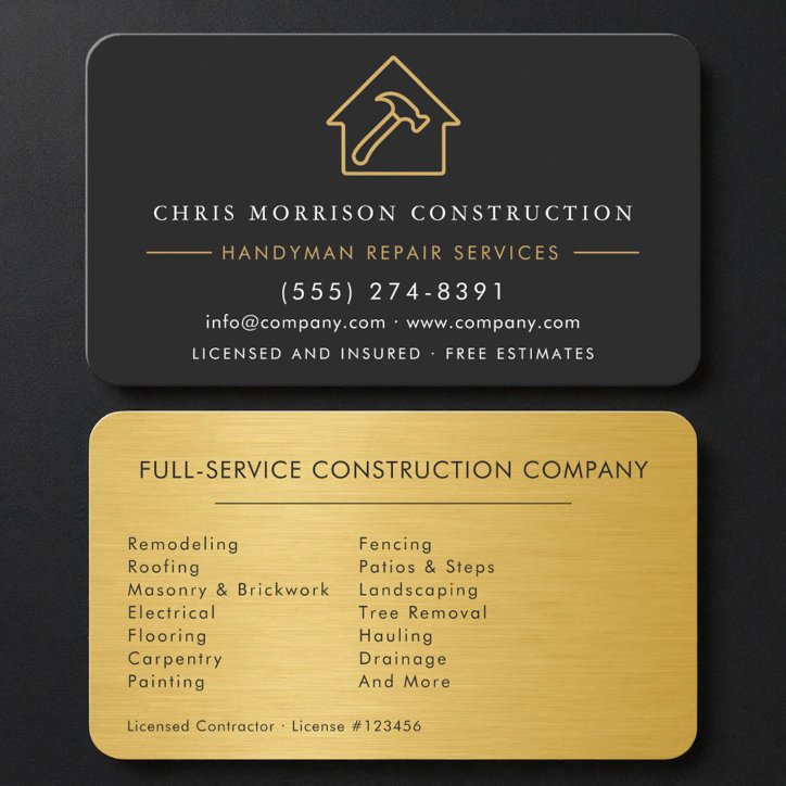 Elegant Black And Gold Handyman Business Card