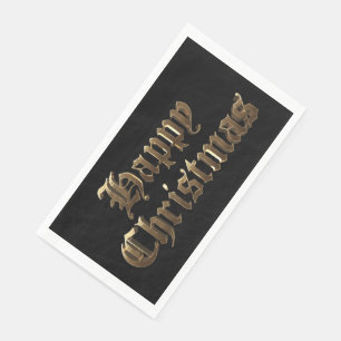 Elegant Black and Gold Happy Christmas Paper Guest Towels