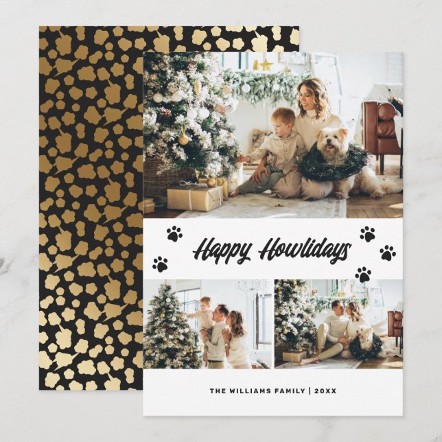 Elegant Black and Gold Happy Howlidays Photo Holiday Card (Front/Back)