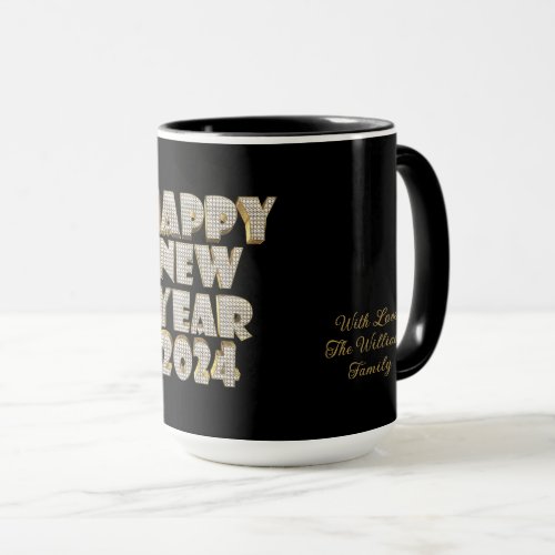 Elegant Black and Gold Happy New Year 2024 Mug