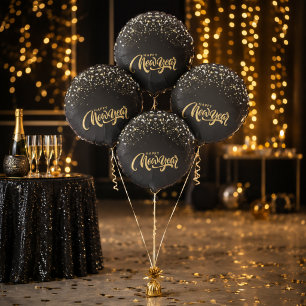 Elegant Black and Gold Happy New Year Balloon
