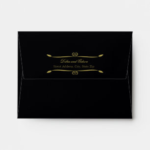 Elegant Black and Gold Heart Flourish Wedding Envelope