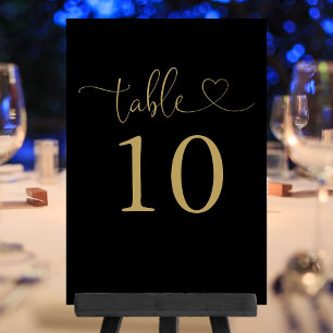 Elegant Black And Gold Heart Script Table Number