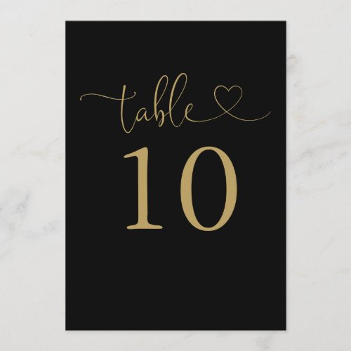 Elegant Black And Gold Heart Script Table Number