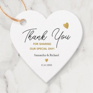 Elegant Black And Gold Heart Wedding Thank You  Favor Tags
