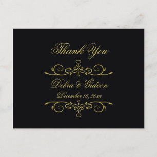 Elegant Black and Gold Heart Wedding Thank You Postcard