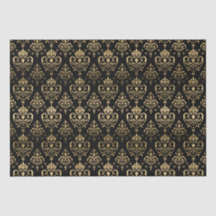 Elegant Black and Gold Hearts Valentine's Damask Tissue Paper