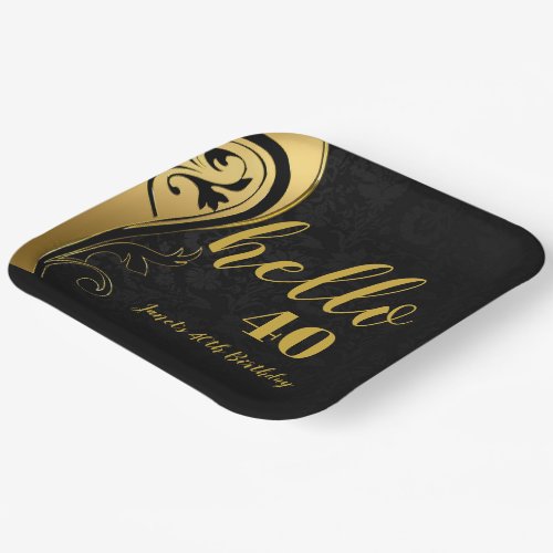Elegant Black and Gold Hello 40 Party  Paper Plates