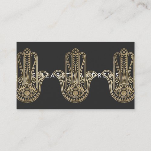Elegant black and gold henna hamsa hand of Fatima Business Card