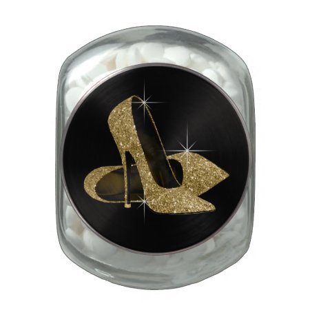 Elegant Black And Gold High Heel Shoe Glass Jar