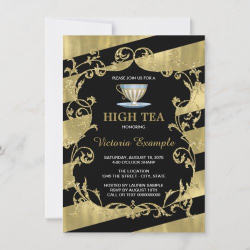 Elegant Black and Gold High Tea Invitation