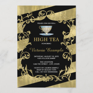 Elegant Black and Gold High Tea Invitation