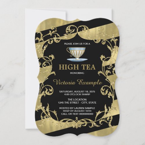 Elegant Black and Gold High Tea Party Invitation