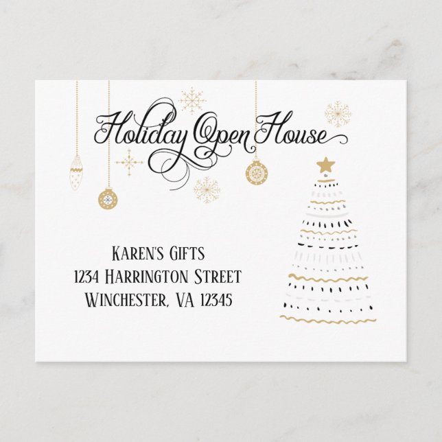 Elegant Black and Gold Holiday Open House | (Front)
