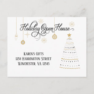 Elegant Black and Gold Holiday Open House Postcard