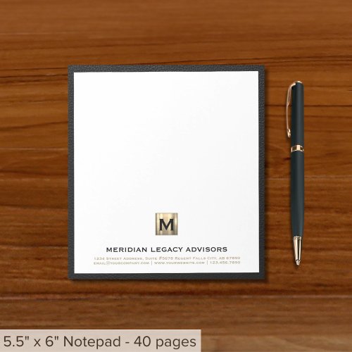 Elegant Black and Gold Initial Logo Notepad
