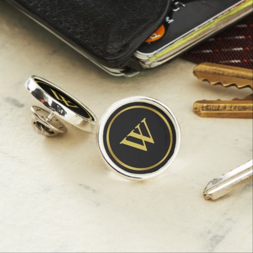 Elegant Black and Gold Initial Template Lapel Pin