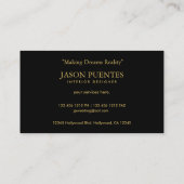 Elegant Black and Gold Interior Designer Business Card (Back)