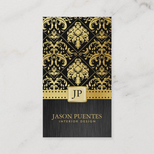 Customizable Elegant Black and Gold Interior Designer Business Card
