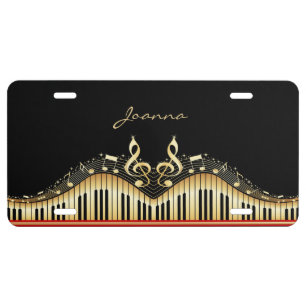 Elegant Black And Gold Keyboard License Plate