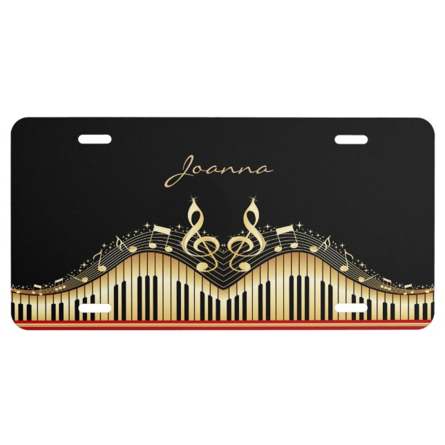 Elegant Black And Gold Keyboard License Plate (Front)
