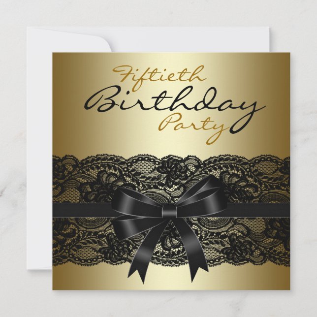 Elegant Black and Gold Lace Birthday Party Invitation (Front)