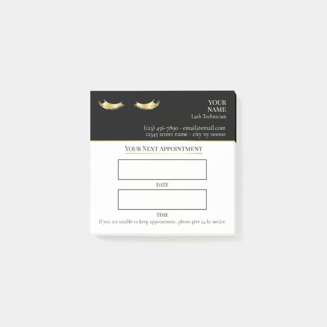 Elegant black and gold Lash appointment Post-it Notes (Front)