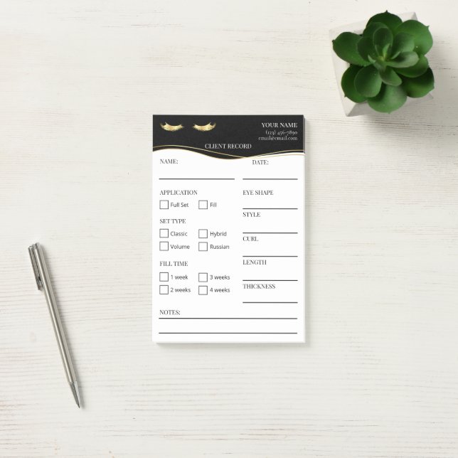 Elegant black and gold Lash Client  Post-it® Notes (Office)