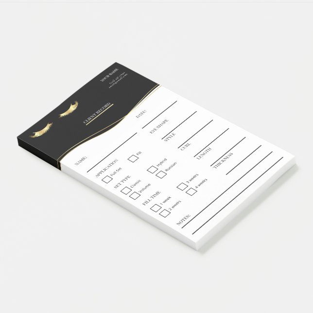 Elegant black and gold Lash Client  Post-it® Notes (Angled)