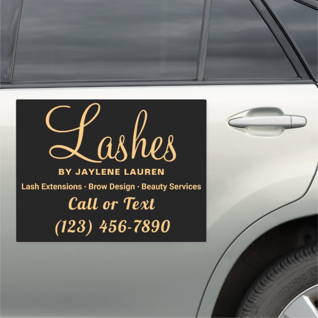 Elegant Black And Gold Lash Service Advertisement Car Magnet (In Situ)