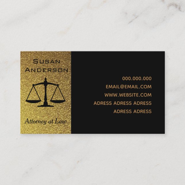 Elegant black and gold lawyer notary professional business card (Front)